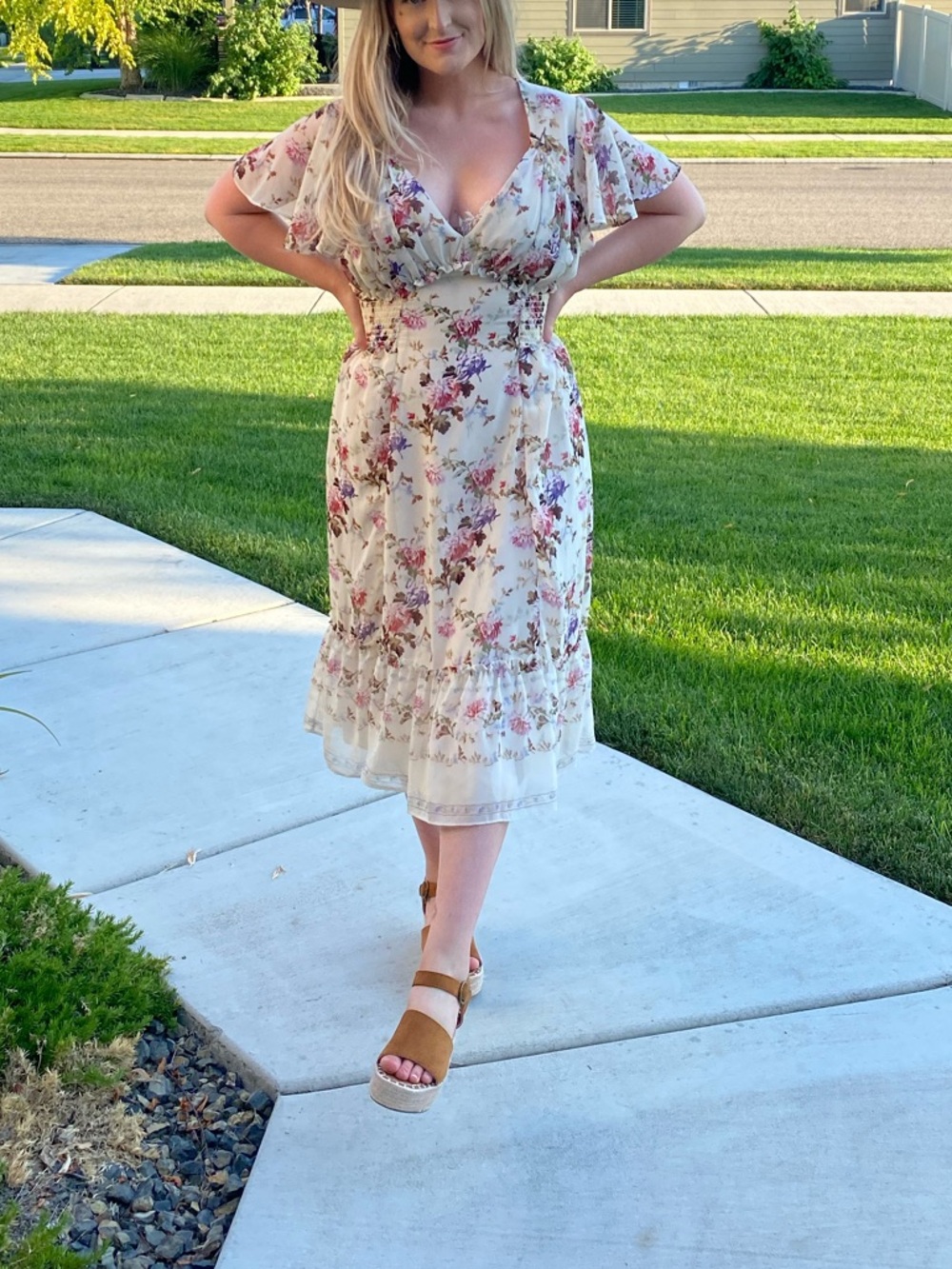 Floral Flutter Sleeve Midi Dress